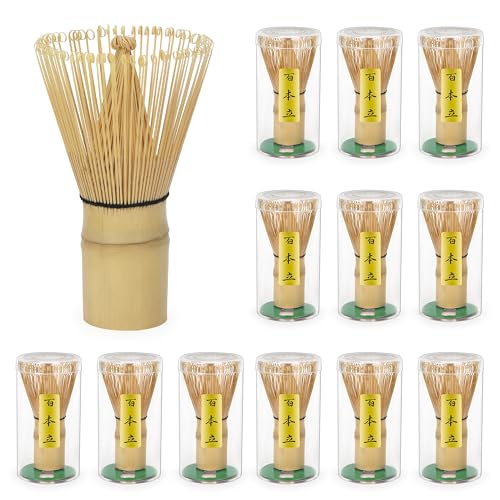 12 Pcs Matcha Whisk Bulk 100 Prong Whisk for Matcha Powder Traditional Japanese Chasen Handcrafted Bamboo Stirrer Mixer Brush Authentic Ceremonial Tea Preparation Starter for Matcha Lovers
