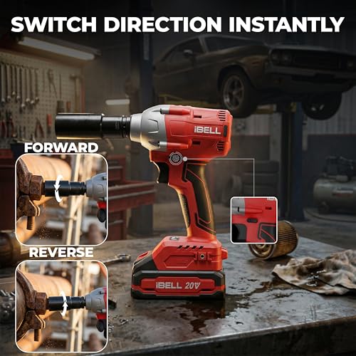 Image of IBELL BW20-32, 20V, 1 /2 inch Brushless Cordless Impact Wrench Kit, 300Nm Torque, 1800-3000 RPM, 2250-3700 IPM, 2 Batteries, Sockets, Adapters, LED Light, Charger & BMC Box-12 months warranty