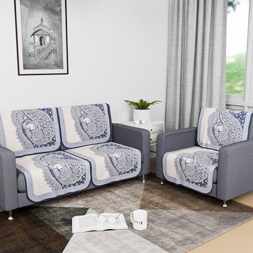 Image of Kuber Industries Sofa Cover | Net 2+1 Seater Sofa Slip Cover Set | Couch Sofa Cover Set | Sofa Cover for Home | Sofa Slipcover Set | Sofa Cover for Living Room | Mor Digital-837 | Blue