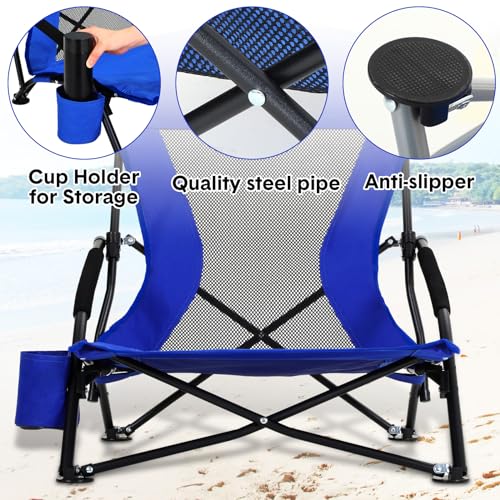 Menkxi 6 Pack Low Beach Chairs for Adults, Portable Folding Sand Chairs with Cup Holder and Carry Bag, Lightweight High Back Camping Chair for Beach Trips, Concerts, BBQ, Lawn, Outdoor (Deep Blue) by Menkxi - Image 3