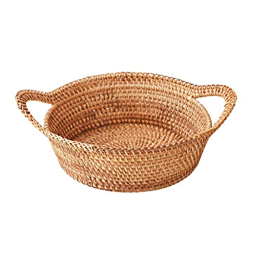 ZYDSD Snack alla Frutta Cestino portaoggetti Rotondo Doppio Manico in Rattan, Piatto di Frutta per Pane con Cesto di Finitura a Vite Autunnale Soggiorno, Cucina, Bar, ristoranti, tè pomeridiano