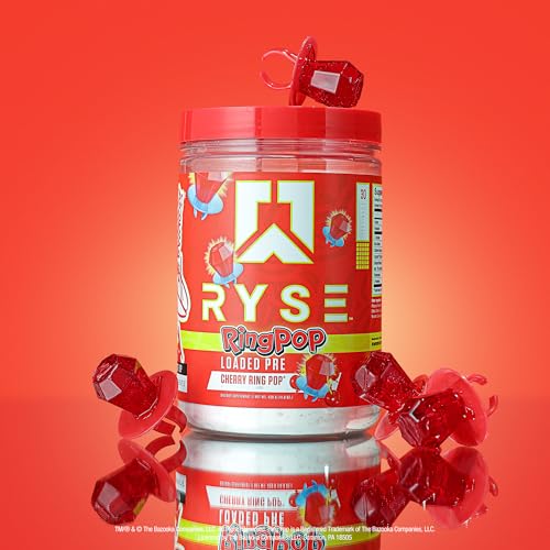 Image of RYSE Loaded Pre Workout Powder - Ring Pop Cherry - Daily Pre-Workout for Men & Women with 325mg Caffeine, Beta Alanine, and Citrulline for Pump, Focus, and Energy - 30 Servings