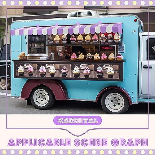 Image of Boao 4 Pcs 3D Cardboard Awning Decor,Purple and White,Striped Style | Paper Awning, Circus Carnival Theme, For Bulletin Board, Lemonade Stand, Bakery & Ice Cream Truck, Wall Window Backdrop