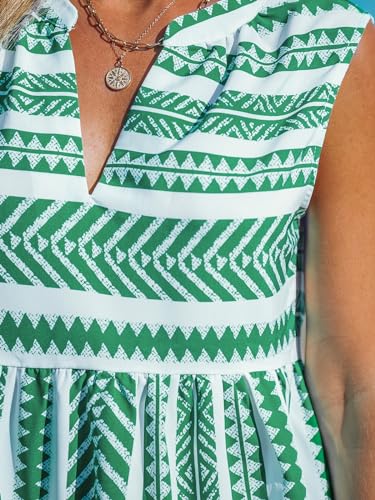 Image of CUPSHE Women's Ruffle Beach Mini Dress Split V Neck A Line Sleeveless Geometric Stripe Tropical Leaf Pattern Summer Dresses