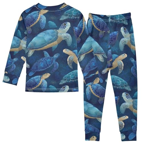 Pajama Sets Long Sleeve Blue Sea Turtle Pattern Soft Comfy Sleepwear 2 Piece PJS 3-8T3