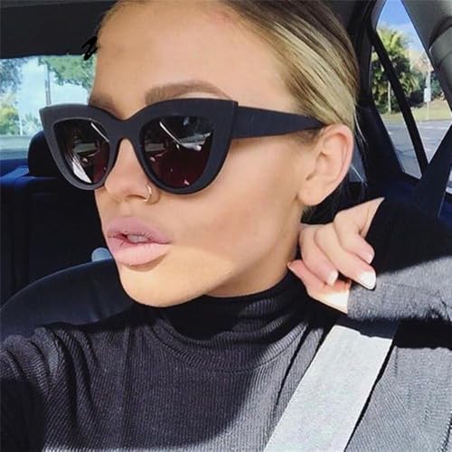 ZIUTNSAV-Retro Thick Frame Cat Eye Sunglasses Women Ladies Mirror Lens Sunglasses For ladies4