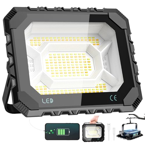 Adewalk Faro Led Ricaricabile 80W, 10000lm 8000mAh Portatile USB Faretto a Batteria con Pannello Solare, 5 Luce Modalità Impermeabile Lampada da Lavoro Solare da Esterno per Campeggio, Emergenza