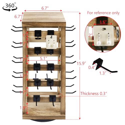 Ikee Design WD4020-OK Exquisite Rotating Jewelry Tower- Natural Wood Finish- Showcase And Organize Your Collection With 42 Hooks- Easy Earring Display Stand- 5 Bars thumb #1