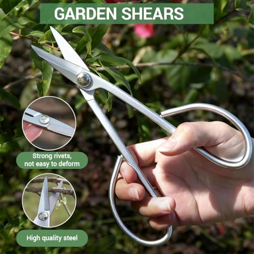 Image of HASTHIP 7.5'' Garden Snip Long-Handle Narrow Scissors, Manganese Steel Gardening Pruning Shears for Flowers, Herbs, and Plants