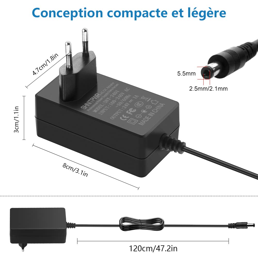 Adaptateur Secteur Universel 13.5V 2A - Câble D'alimentation 5.5x2.5mm Pour LED, écrans, Haut-parleurs | Prise UE, Protections Multiples