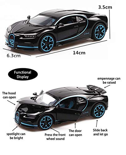 Image of 1 /32 Buggatti Chiron Model Car with Box, Zinc Alloy Pull Back Toy car with Sound and Light for Kids Boy Girl Gift?Colors as Per Stock? (Buggatti Chiron)