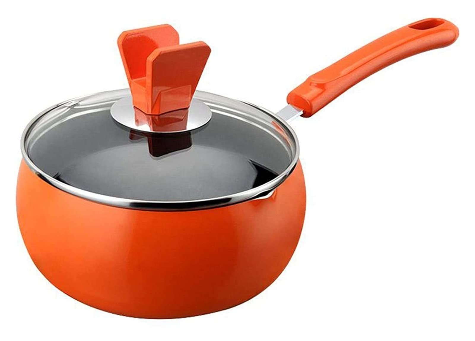 Wok Cookery Milk Pot Non Stick Pot Glass Cover Soup Pot Heat-Resistant Handle Cooking Pot Flat Bottom Boiler Stove General Purpose(Orange)