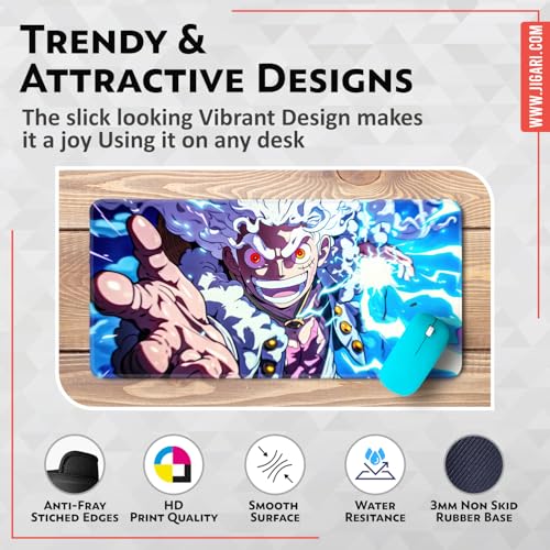 Image of Anime Theme Printed XL Extended Stich Edge Mousead | Smooth Surface Gaming Mousepad with Anti-Slip Rubber Base | 3mm Thick - 11 x 23 Inch (Lightning Luffy (P97))