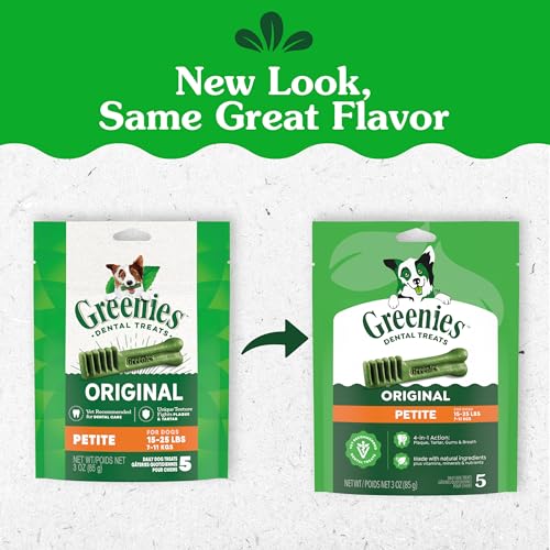 Image of Greenies Veterinarian-Recommended Adult Natural Dental Dog Treats Petite Size, Dog Dental Chews, Original Flavor, 3 oz. Pack, 5 Count