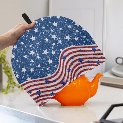 Image of Stars and Stripes Tea Cozy for Teapot Patriotic Decoration Teapot Insulation Cover for 4th of July Keeping Warm Tea Cup Warmer Cozy
