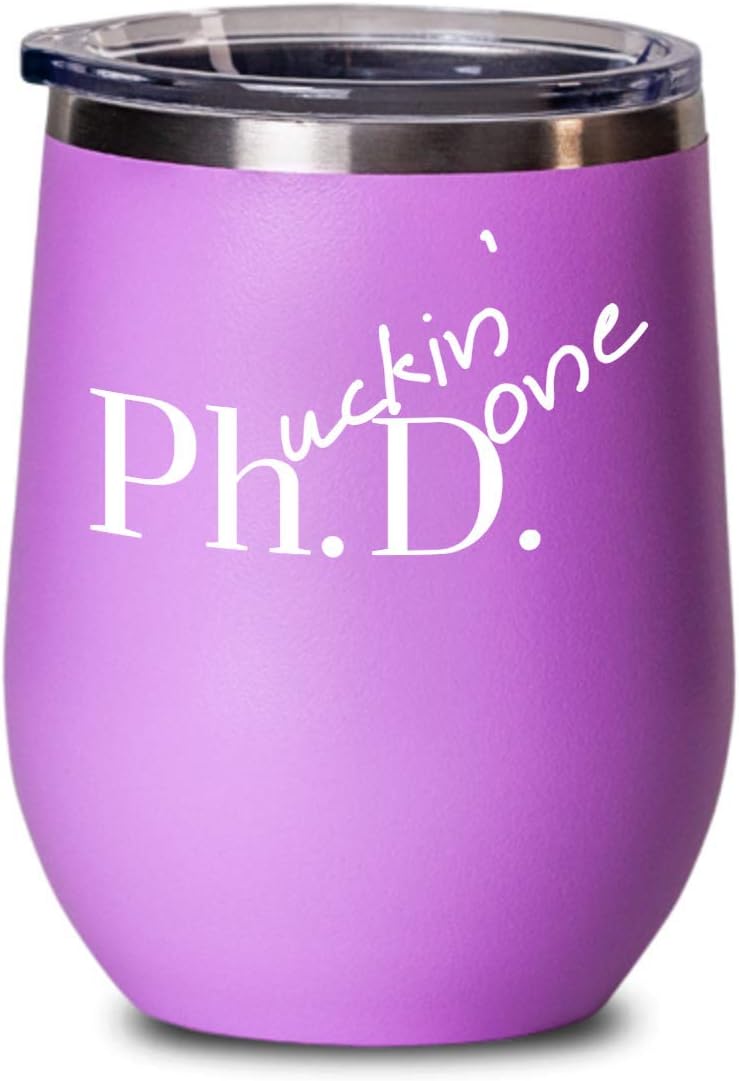 Phd Graduation Gift Ideas Wine Tumbler 12 oz Gift Black Mug for Women and Men Doctor Graduate Scientist Grad Student (Light Purple)
