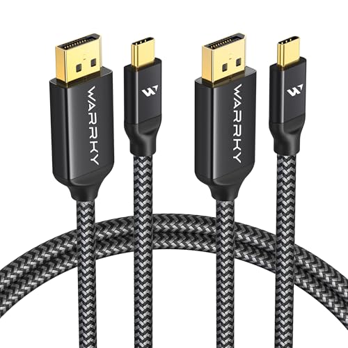 Warrky USB C to DisplayPort Cable (8K 60Hz, 4K 240/144Hz), [Aluminum Shell, Gold-Plated Plug] Thunderbolt 3/4 to Display Port Cord Compatible with MacBook Pro/Air, iPad Pro, Surface - 6ft (2Pack)