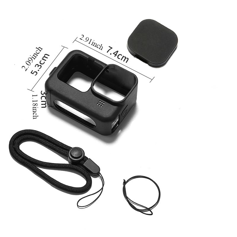 Black Silicone Protective Case for Go Pro Hero 12/Hero 11/Hero 10/Hero 9 Black,Battery Side Cover&Screen Protectors& Lens Caps&Lanyard for Go Pro Hero 12/11/10/9 Black Accessories Kit
