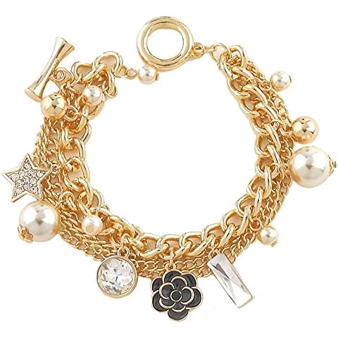Fashion Jewelry designer inspired statement gold tone chain boho chic charm bracelet for women (Clover) Cover