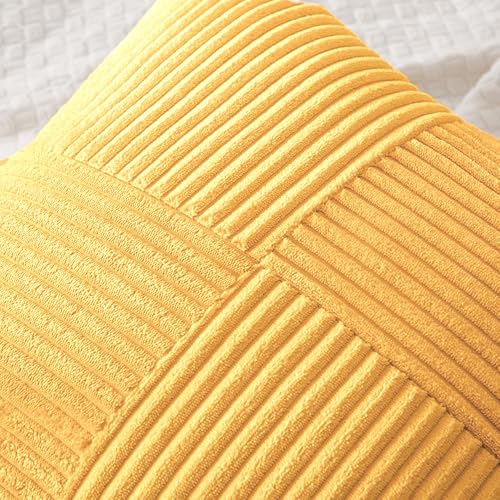 Image of MIULEE Yellow Decorative Throw Pillow Covers 18x18 Inch for Couch Bed Sofa Pack of 2 Boho Farmhouse Throw Pillows Soft Cross Corduroy Patchwork Textured Cushion Cases
