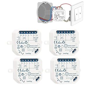 LoraTap Interruptor Persianas WiFi, 4 Piezas Relé de Persiana Temporizador Inteligente para Cortina Eléctrica, Control Remoto por Teléfono, Compatible con Alexa y Google Home para Control de Voz, 300W