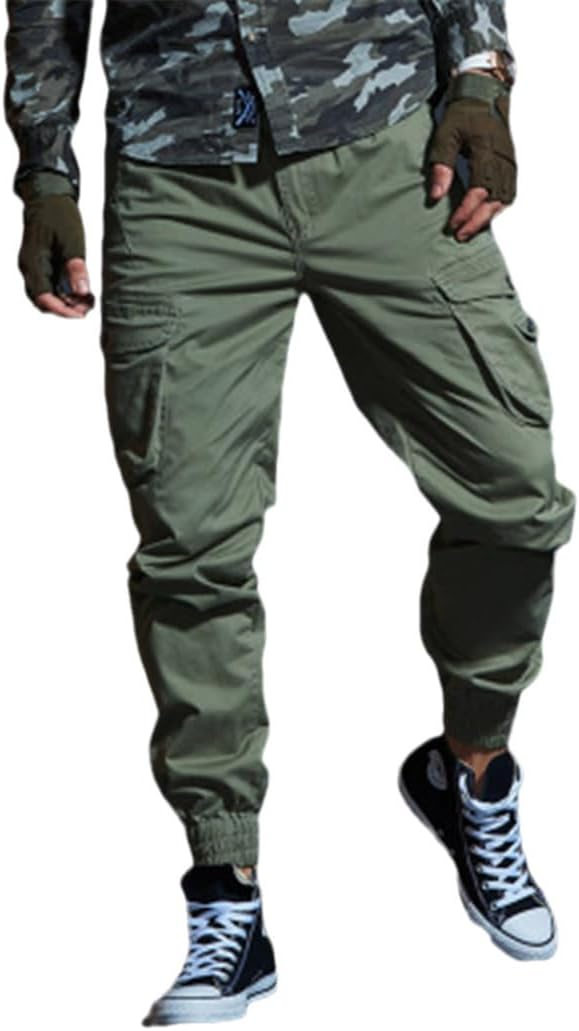 Haitpant Men's Military Tactical Cargo Pants - Camouflage Joggers with Multiple Pockets, Loose Fit Elastic Waist Trousers