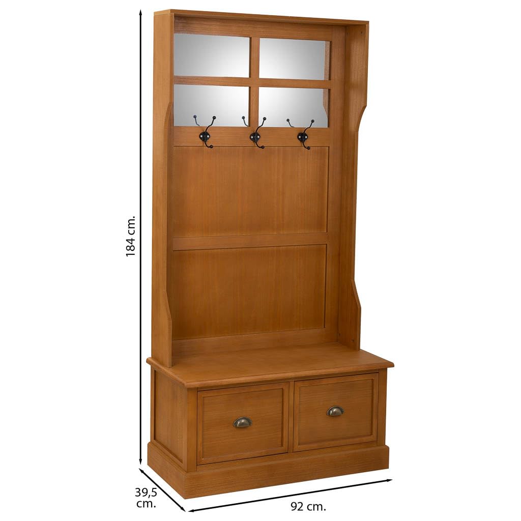 WANDERLUST DECO Recibidor perchero de Madera con banqueta Marron 92x39,5x184