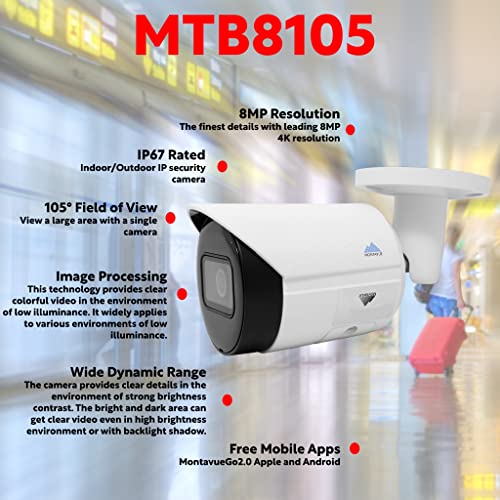 Montavue Ultrahd 4K 8Mp Ip Poe Bullet Security Camera, 3840X2160, Ip67 Weatherproof, 100Ft Ir Night Vision, Microsd Recordable Up To 256Gb, Ivs, Motion Detection, 100Ft Cat5E Cable #TOP5