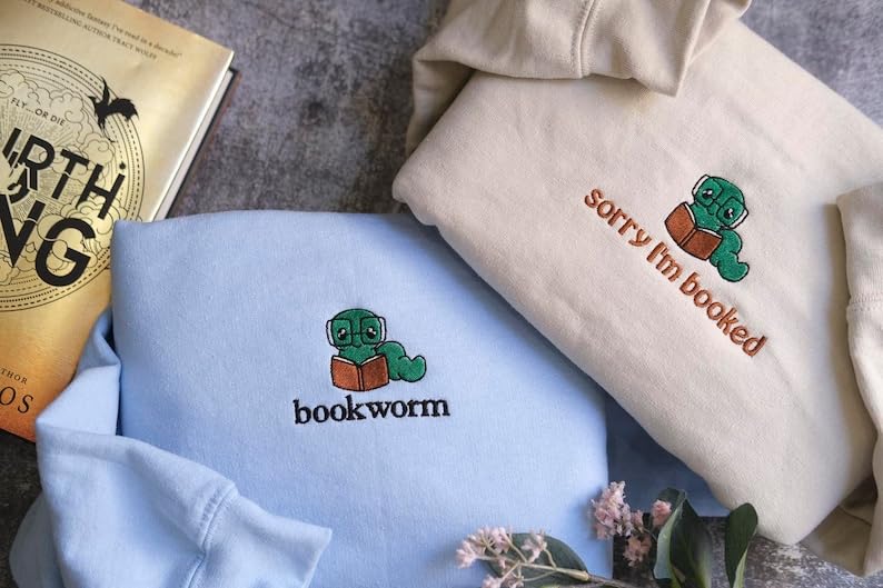 Embroidered Bookworm Sweatshirt, Bookish Sweatshirt, Gift for Book Lovers3