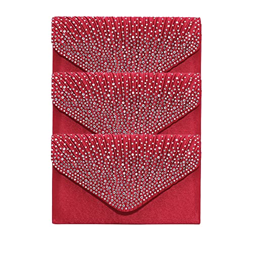 Pochettes pour femme haut de gamme à rabat pailleté et grand sac à main rouge chic