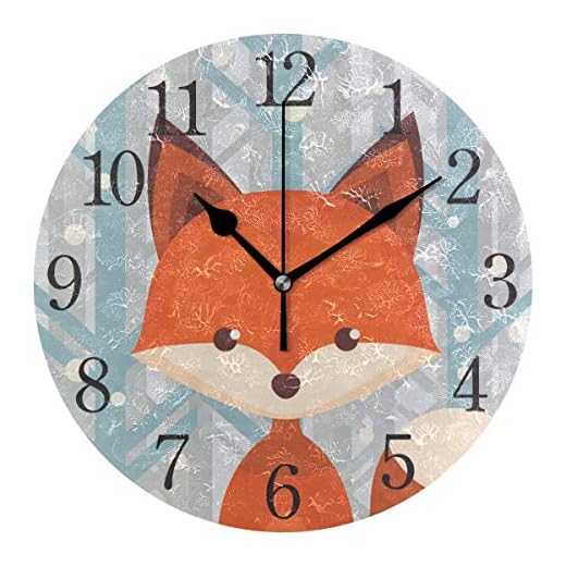 senya Wall Clock Brown Fox Silent Non Ticking Operated Round Easy to Read Home Office School Clock 2