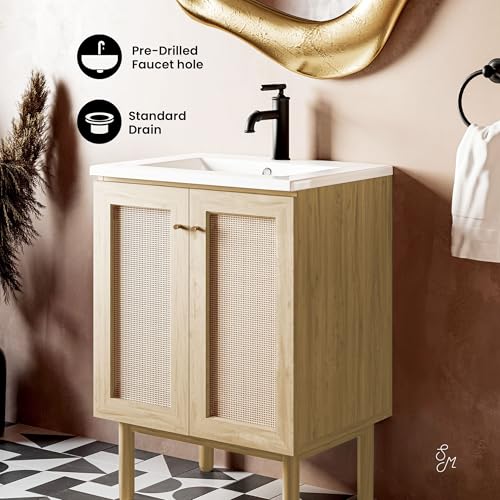 Image of Classe 24 inch Freestanding Bathroom Vanity in Natural Oak with Sink Top