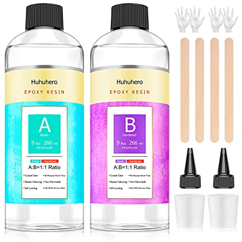Epoxy Resin Kit, Huhuhero 18oz Crystal Clear Resin Epoxy Craft Casting Resin Art Resina Epoxica Transparente for Coating, Molds, Wood, Tumbler, Jewelry, River Table, Bar Top. Arts and Crafts Supplies