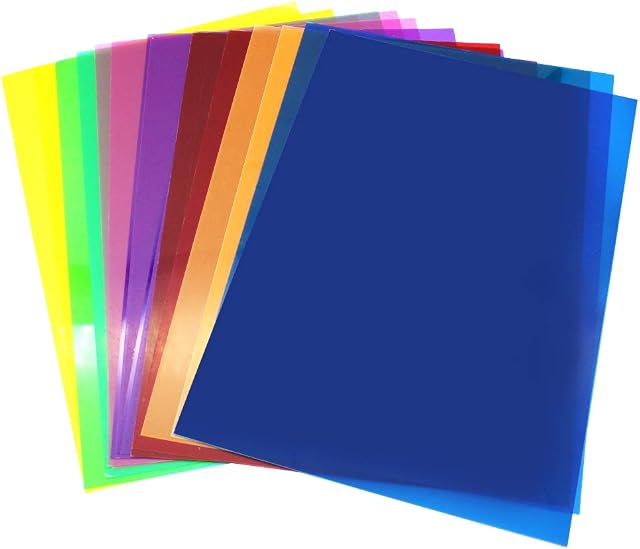 D-Orange 14 Pieces Gel Light Filter, Square Transparent Color Film Plastic Sheets Overlays Transparency Color Film for Photo Studio Strobe Flash LED Video Light DJ Light, 7 Colors, 29.7x21cm