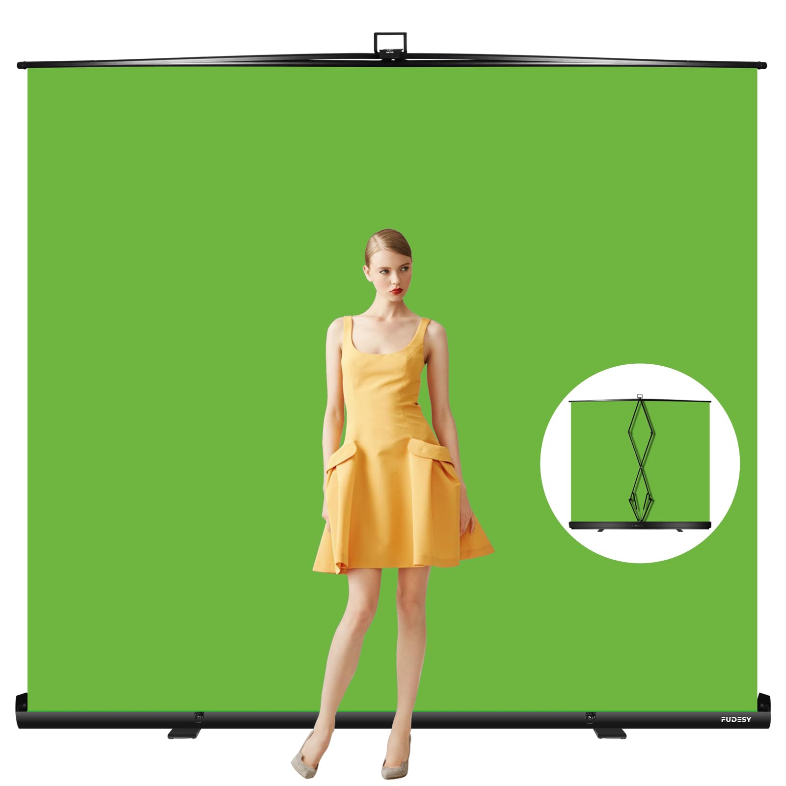 FUDESY 78.7 x 93in Extra Wide Large Collapsible Green Screen Chroma Key Panel, Portable Retractable Wrinkle Resistant Green Backdrop for Streaming, Tiktok, Auto-Locking Frame, Aluminum Hard Case