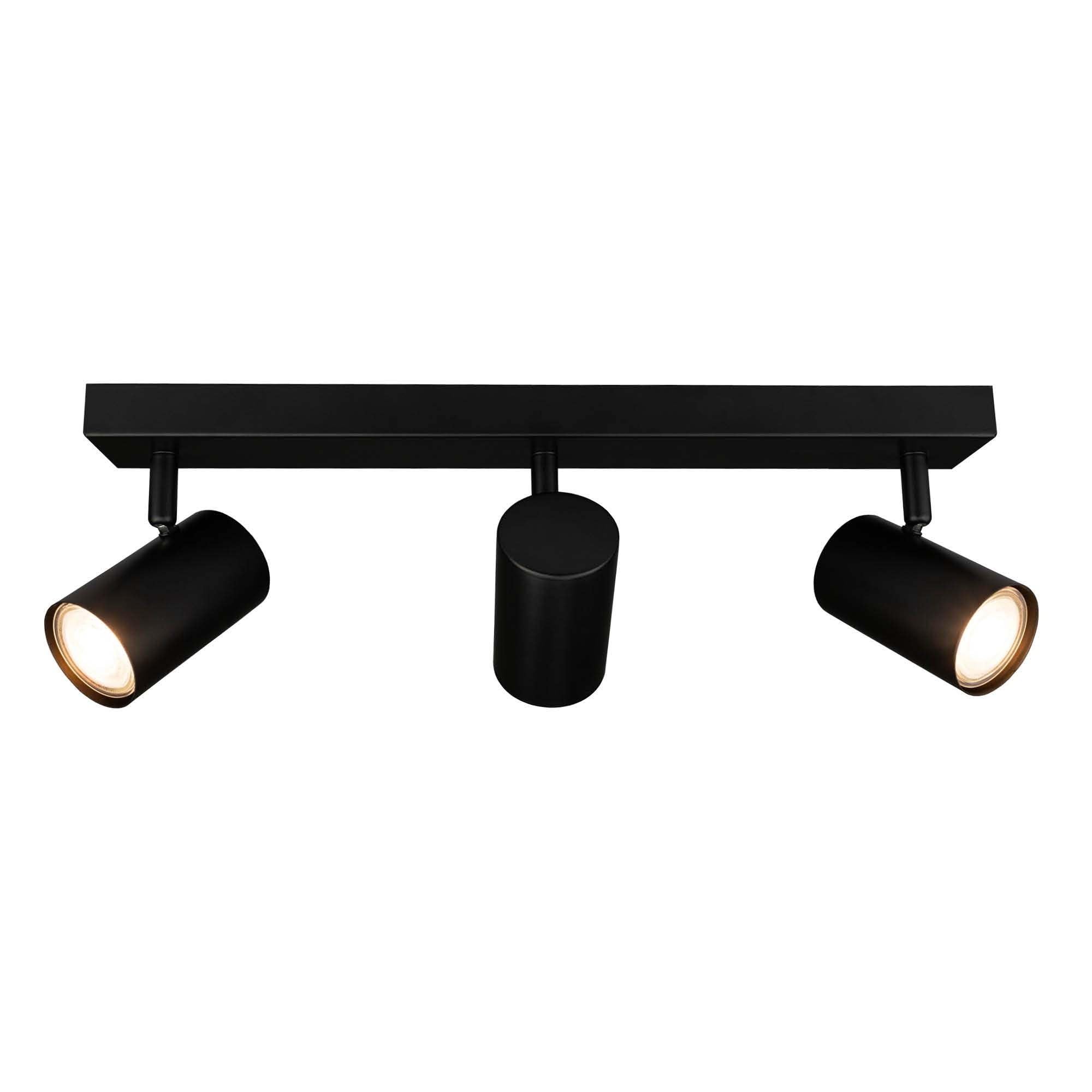 Ledvion - LED Ceiling Spotlight, Black 3-Light, Dimmable, 5W, 2700K, Rectangular, GU10 Fitting, IP20, Tiltable, Includes GU10 Lamp