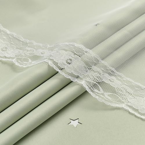 Image of XiDi Star Blackout Sage Green Curtains for Nursery Kid Girls Bedroom Living Room 2 Panels Double Layer Thermal Insulated Star Cut Out Wall Home Decor Grommet Short Window Curtains Kitchen 34x45
