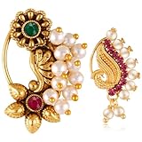 Vighnaharta Green Red CZ stone and Pearls moti Nath Nathiya./ Nose Pin for women[VFJ1180MULTI-1080RED-NTH-PRESS]