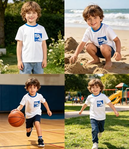 grehava Boys T-Shirts 7-8 Years Kids Pocket Graphic Tee Shirts for Summer Casual Vacation Fishing Birthday Party Camisa para niño White Dinosaur — view 5