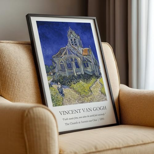 Image of Waltractive Vincent Van Gogh Paintings Framed Poster with Beautiful Quotes - Available in 33x22 and 48x33 CM - Classic Art Poster with sleek Black Frame - Elegant Home and Office Decor (The Church at Auvers-sur-Oise, 13x19 Inch, Framed)