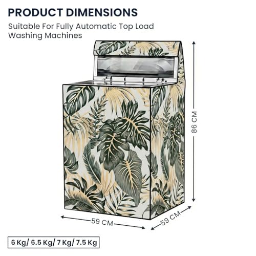 Image of Star Weaves Top Load Fully Automatic Washing Machine Cover for 6 kg, 6.5 kg, 7kg & 7.5 kg (Printed) | Waterproof & Dustproof Polyester Fabric with Zipper | Protection Cover | 59 x 59 x 86 cm