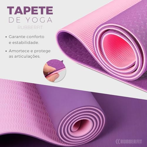 Tapete de Yoga Antiderrapante TPE 6mm Pilates Biodegradável Ecológico com Bolsa (Rosa e Roxo)