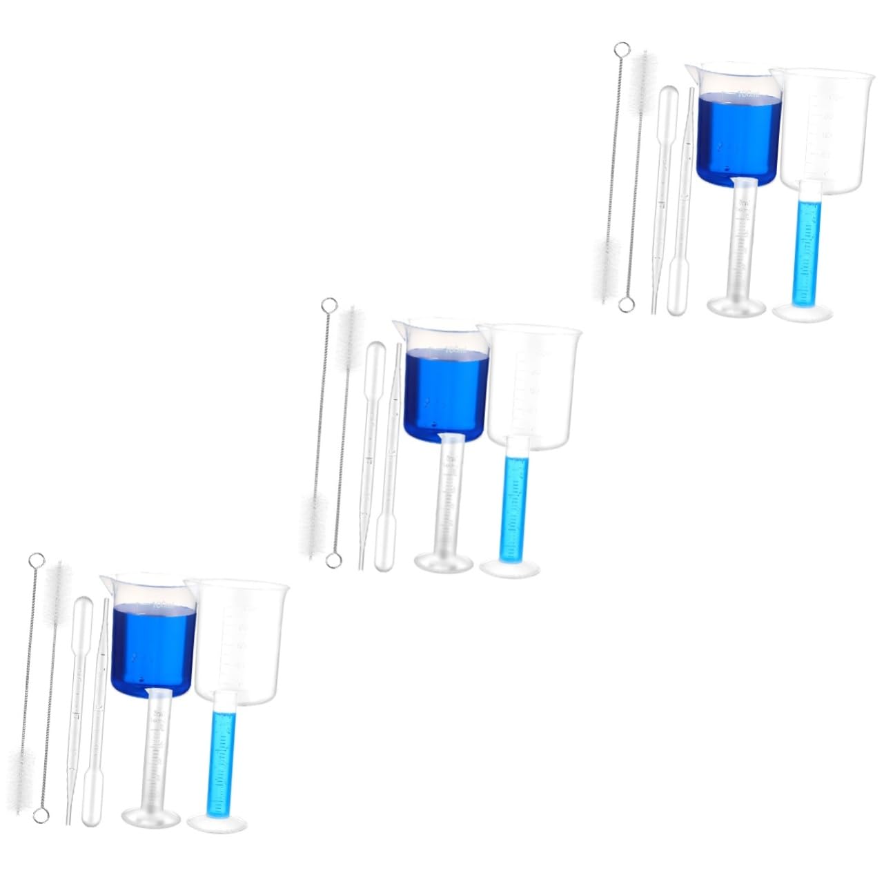 Alipis 3 Set Cilindri Graduati e Becher con Pipette da Trasferimento e Spazzole per Provette Misura per Laboratorio Resistente Acidi e Alcalini