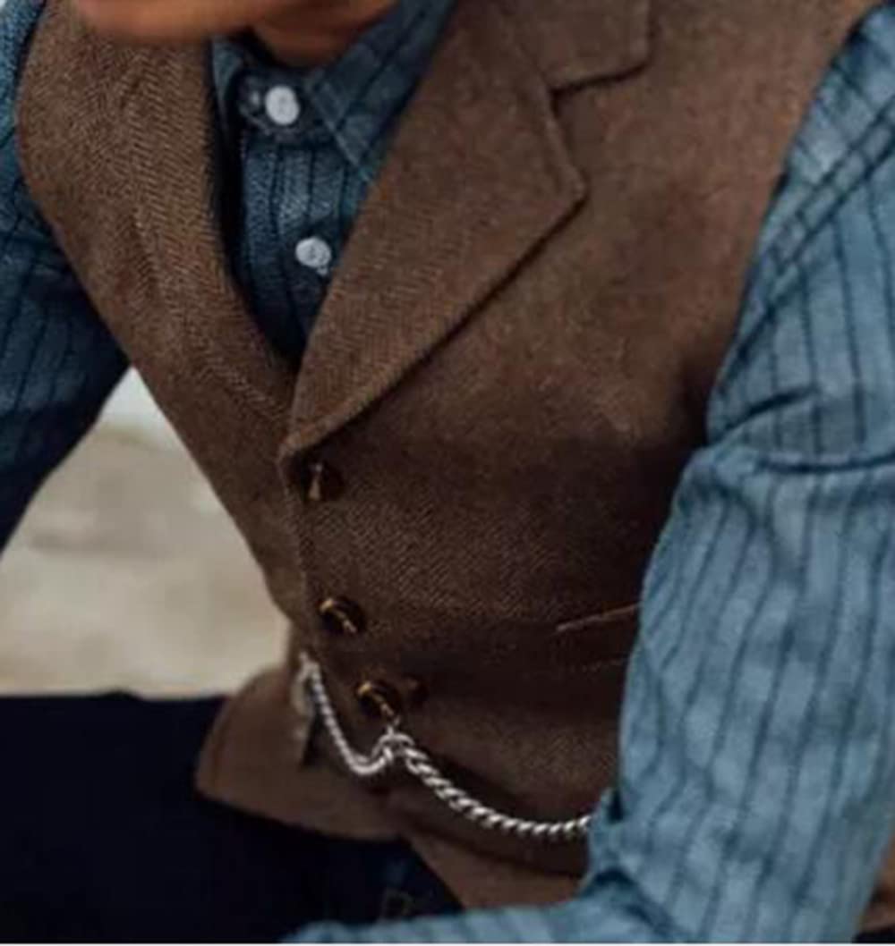 Vintage męska kamizelka slim fit tweedowa wełniana kamizelka biznesowa w jodełkę na ślub dla drużbów