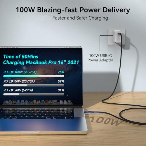 Image of USB C Cable 3.2 Gen 2 20Gbps, Type C 4K@60Hz UHD Video 5A /240W PD3.1 QC4.0 Fast Charge Cord with E-Marker Compatible with Thunderbolt 3 /4 MacBook Pro Pixel Dell Monitor etc (USB C 20G 100W 5M)