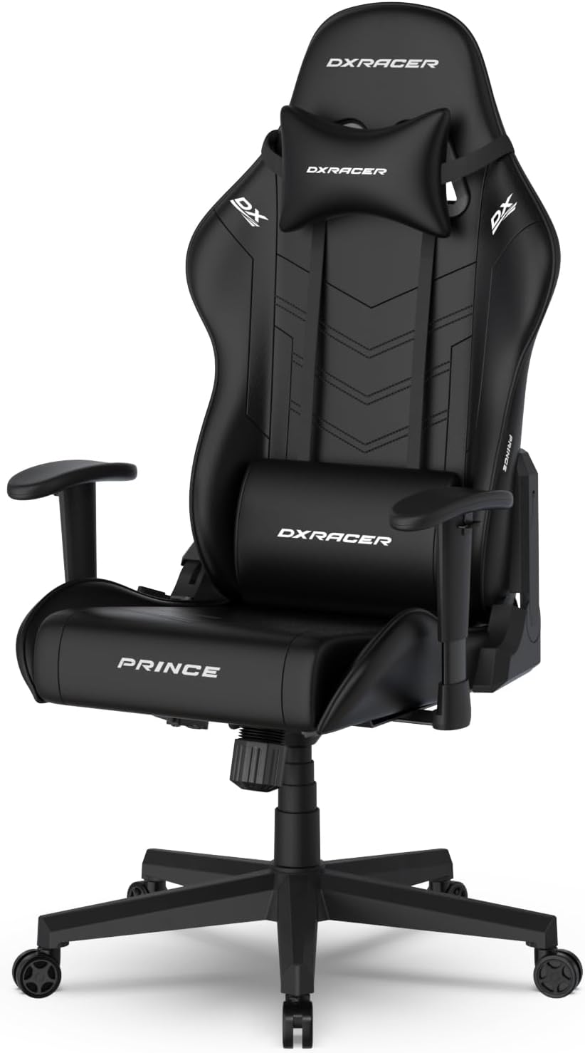 P Series Gaming Chair, Premium PVC Leather Racing Style Office Computer Seat Recliner with Ergonomic Headrest and Lumbar Support, Standard, Black (New)