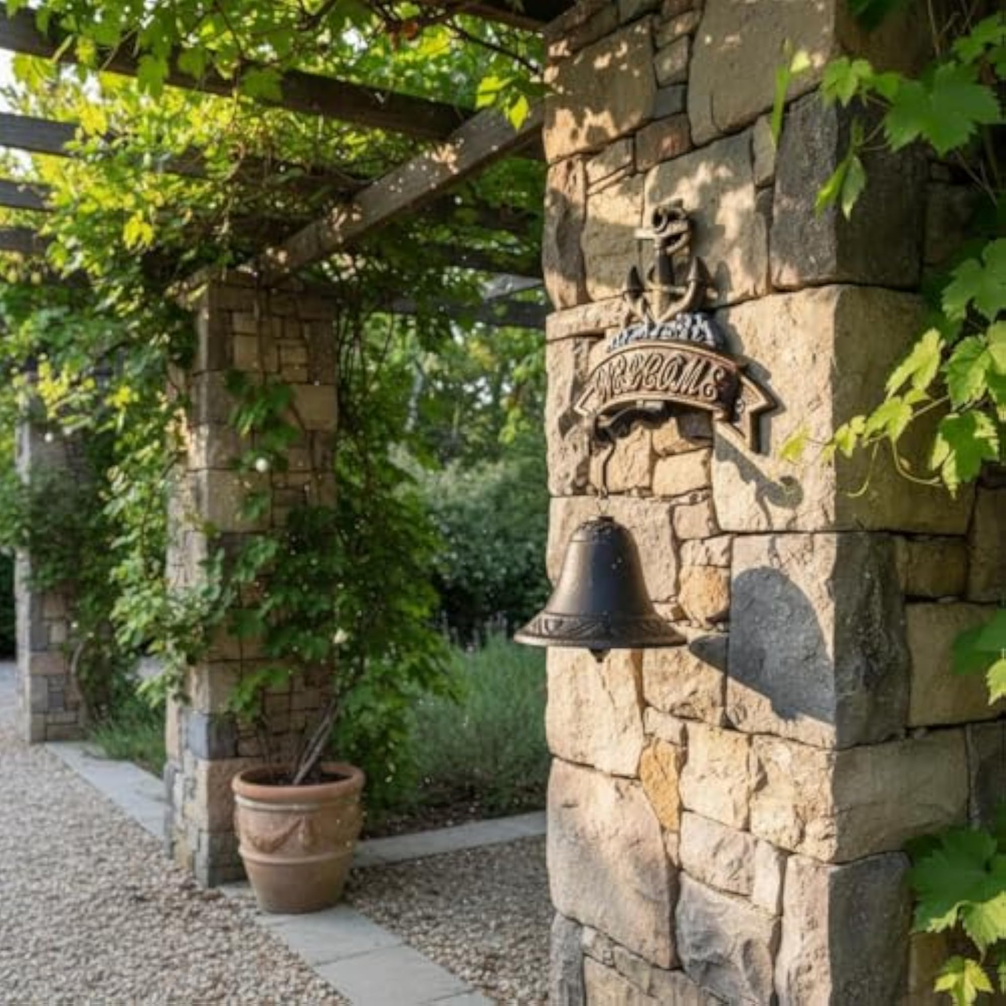 Mediterranean Nautical Anchor Entry Bell, Vintage Cast Iron Pull Bell
