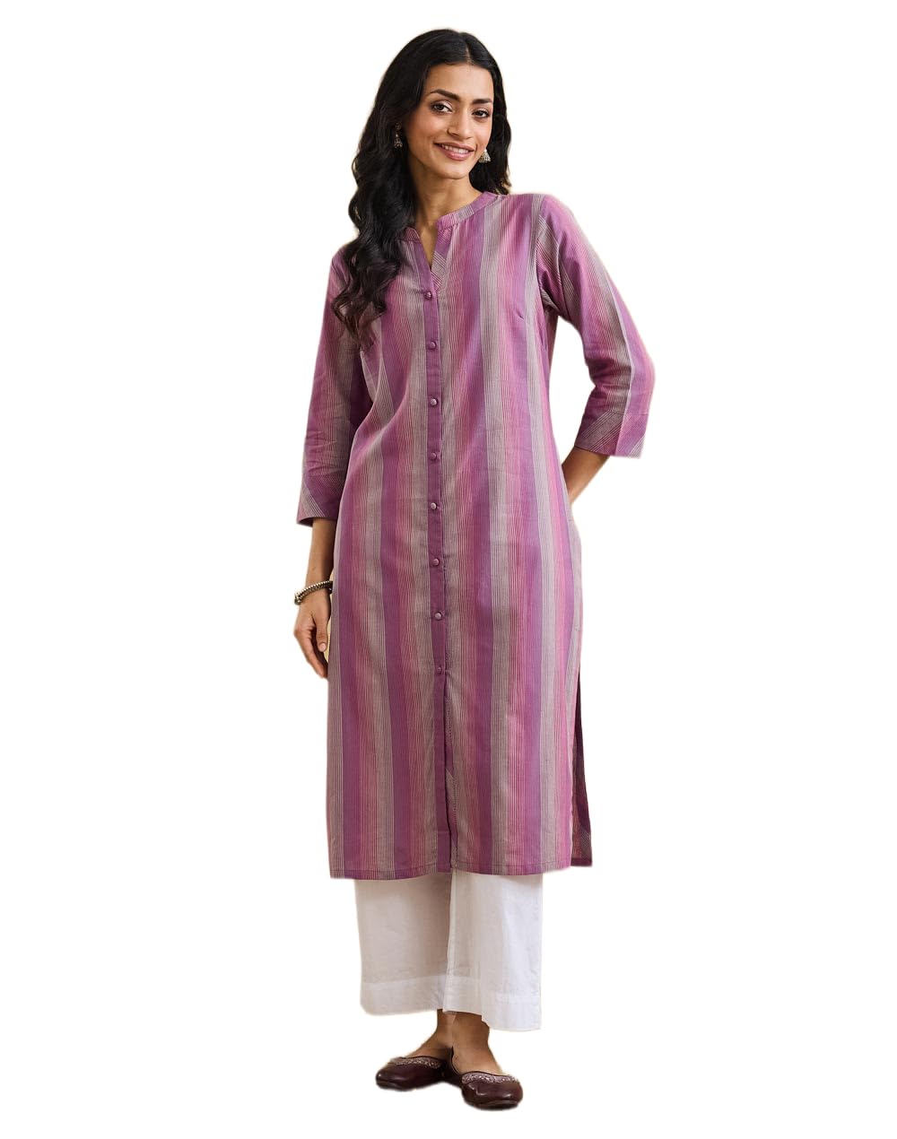 U.S. Polo Assn. Women Blue Woven Design Mandarin Collar Kurta in blue