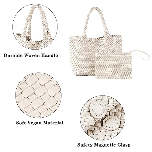 Image of Woven Tote Bag for Women Vegan Leather Handwoven Bags with Small Purse