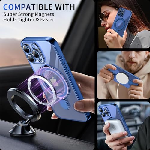 Image of Magnetic for iPhone 15 Pro Case with Invisible Stand[Compatible with MagSafe][Full Camera Lens Protector][Military Drop Protection] Shockproof Not Yellowing Clear Soft Slim for Women Men